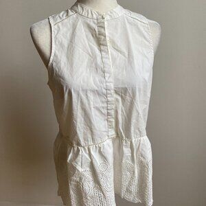 𝅺CHELSEA28 Tank Top New Sz Small Womens Blouse BNWOT White Eyelet Peplum